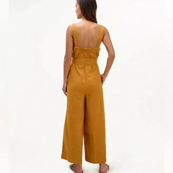 NWT MLL x Splendid Linen Blend Belted Wide Leg Jumpsuit Yellow Womens Small - Picture 4 of 15